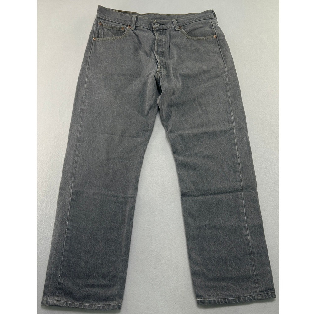 Levis 501 Original Fit Jeans Mens 36x32 Grey Straight Leg Button Fly Denim P01